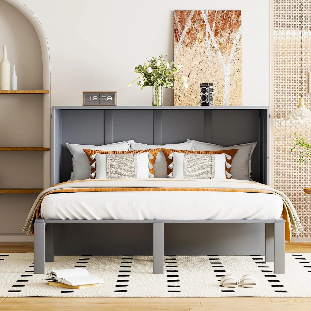 Letto a scomparsa — pieghevole, 140 × 200 cm, grigio