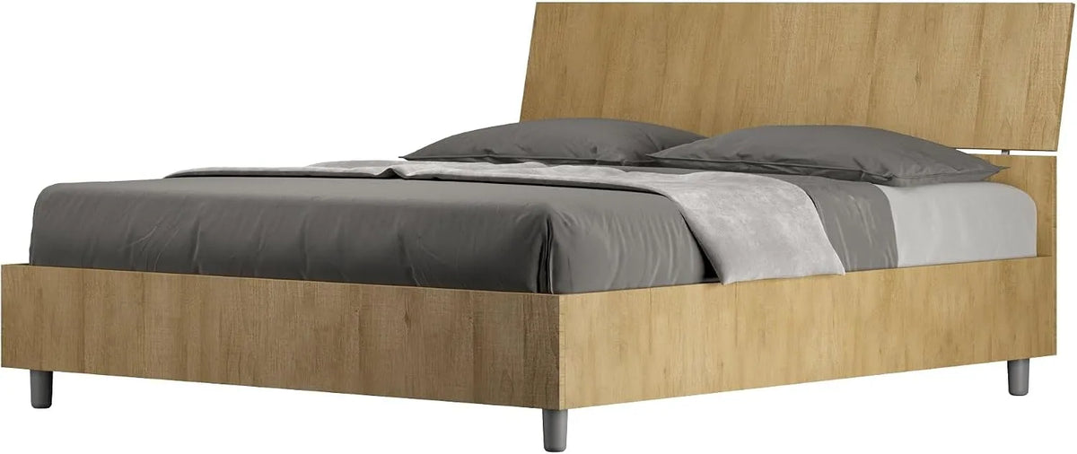 Letto Matrimoniale 160x190 cm con Rete Testata Inclinata Demas Quercia: 160 × 190 cm
