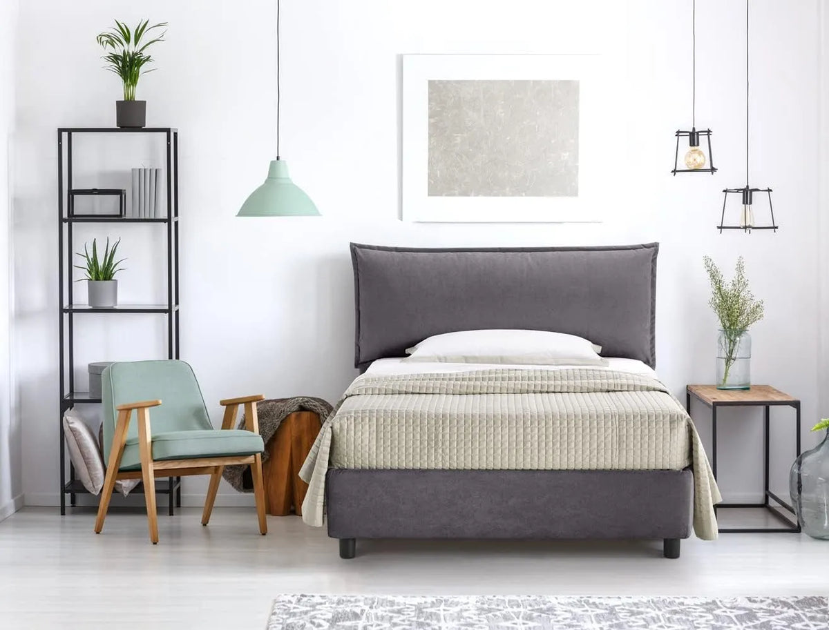 Letto una Piazza e Mezza con Contenitore 120x195cm Elegante Struttura – SFODERABILE, in legno, 120 × 195cm, grigio