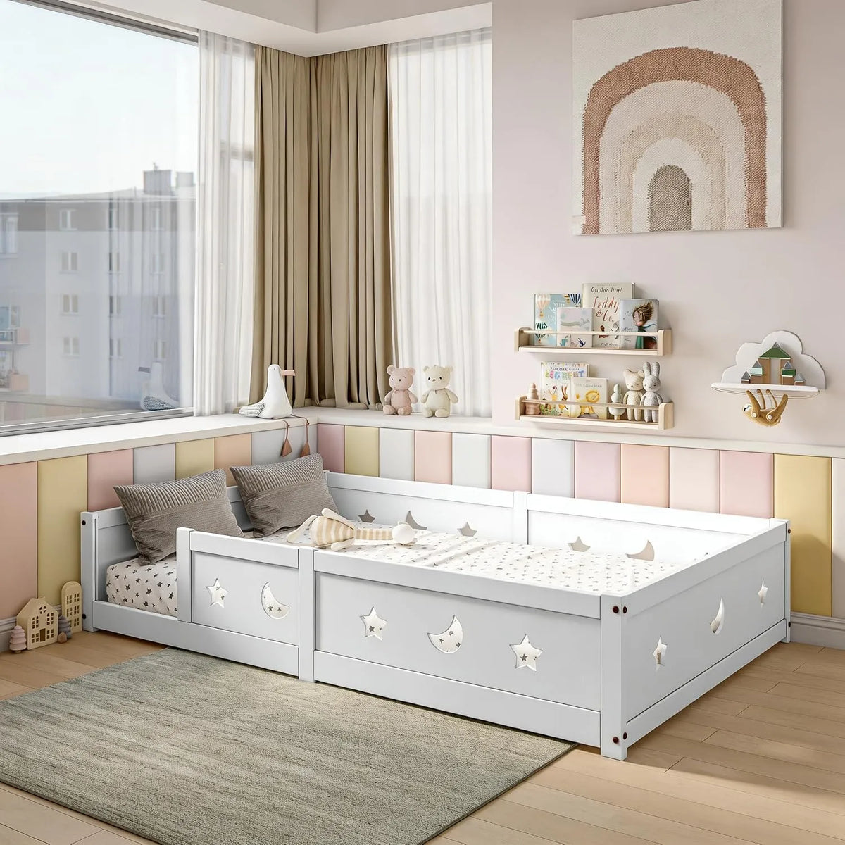 Letto per bambini con pavimento 140 x 200 cm: in legno, 140 × 200 cm, bianco