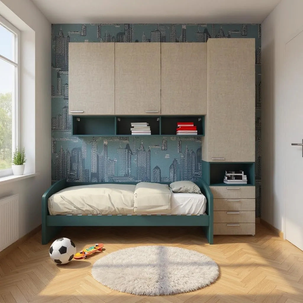 Divano letto e divano trasformabile — angolo sinistro, rivestimento in tessuto, con cassetti, verde