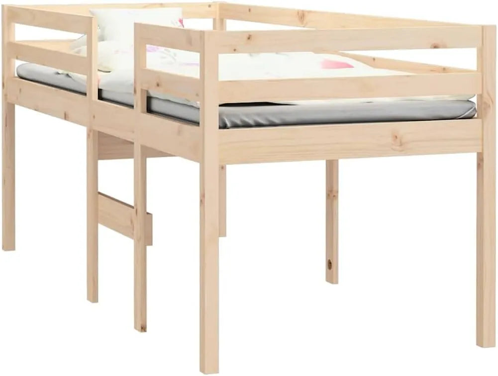 Letto a Soppalco 75x190 cm in Legno Massello di Pino: 75 × 190 cm
