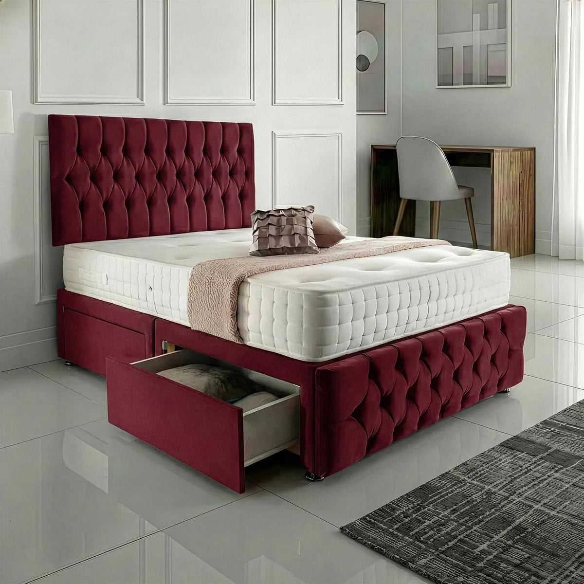 SLEEP Elegante letto matrimoniale con testiera e pediera – con cassetti, 2 cassetti