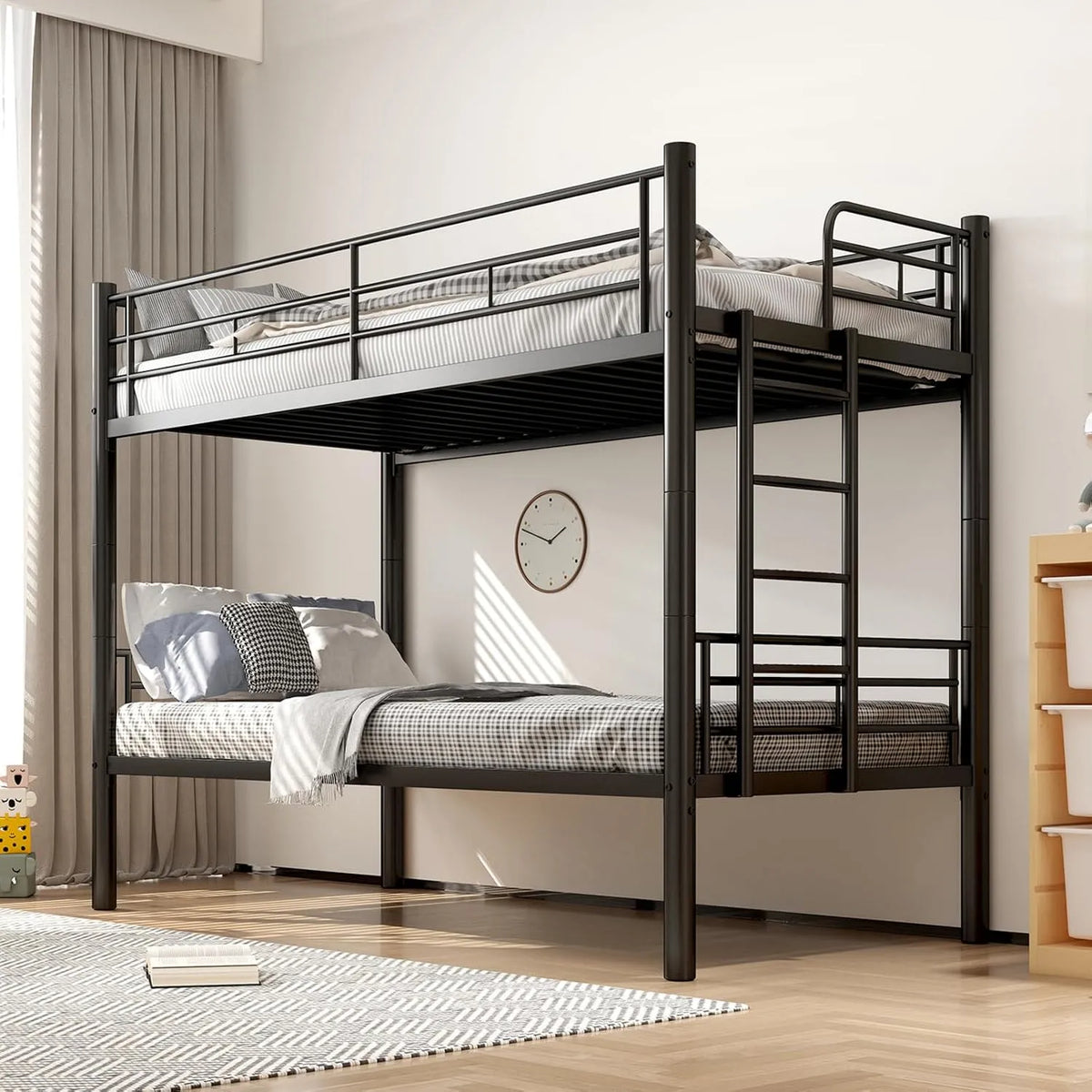 Letto a castello e letto salvaspazio – con scala, con scivolo, 90 × 200 cm, nero