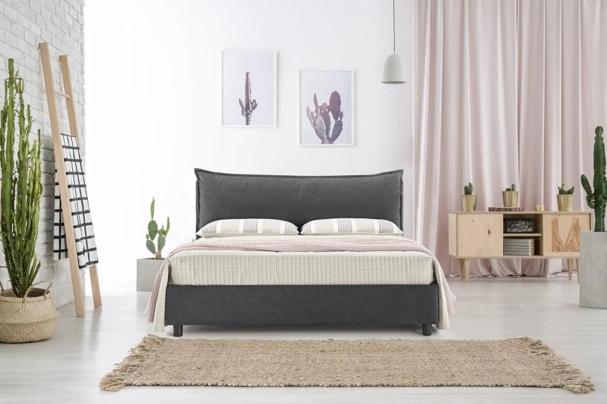 Letto Matrimoniale con Contenitore 180x200 cm Elegante Struttura letto e giroletto Imbottita: SFODERABILE, rivestimento in tessuto, in legno