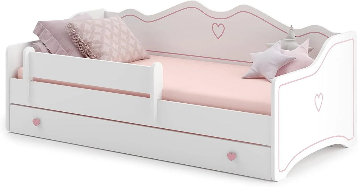 Letto Bambino con Barriera Emma: 160 × 80 cm, grigio, con cassetti