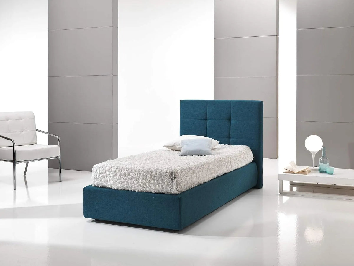 Letto imbottito e struttura letto rivestita – con contenitore, 80 × 190 cm, bianco, rivestimento in pelle
