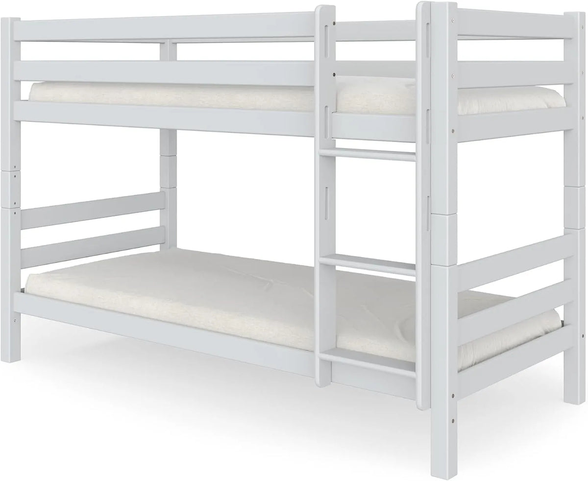 Letto a castello e letto salvaspazio — in legno, con scivolo, bianco, rivestimento in tessuto