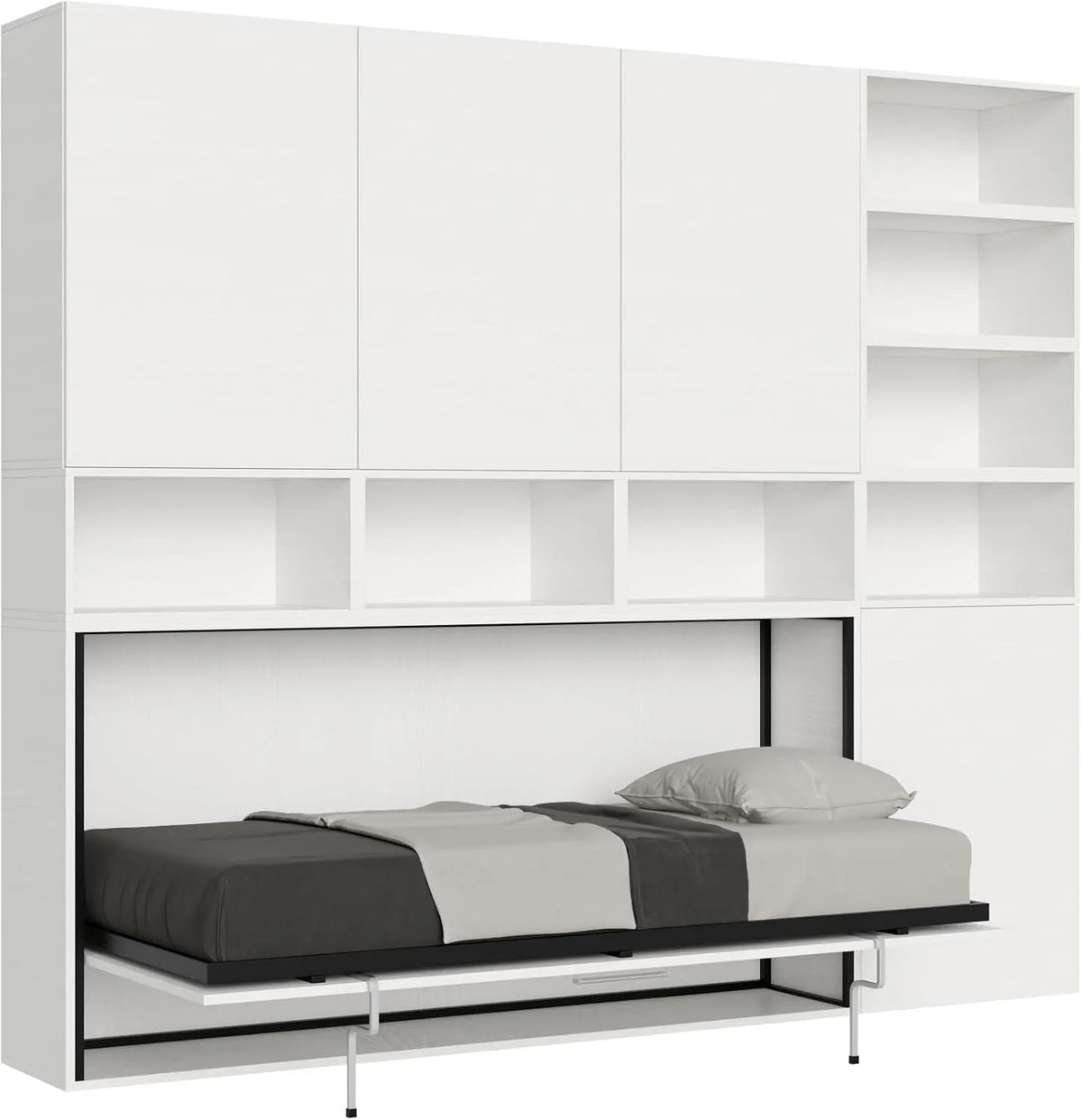 Letto a scomparsa singolo orizzontale Kando con materasso composizione E: bianco