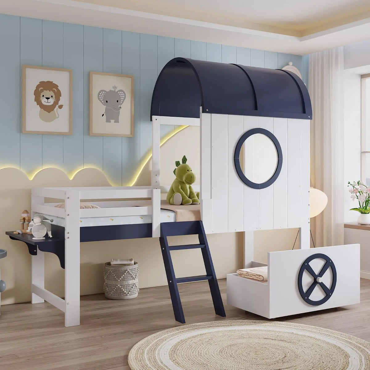 Letto a castello e letto salvaspazio – in legno, 90 × 200, bianco, con cassetti