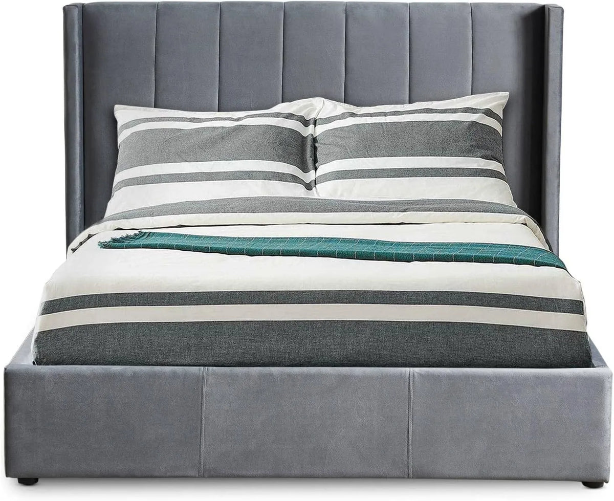 Menzzo Letto matrimoniale Magorial con rete sollevabile — 180 × 200 cm, grigio, rivestimento in velluto