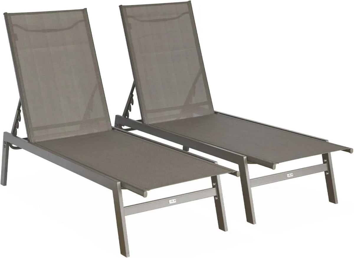 Set di 2 lettini prendisole multiposizione in textilene e metallo — 155 × 59 × 106 cm, marrone