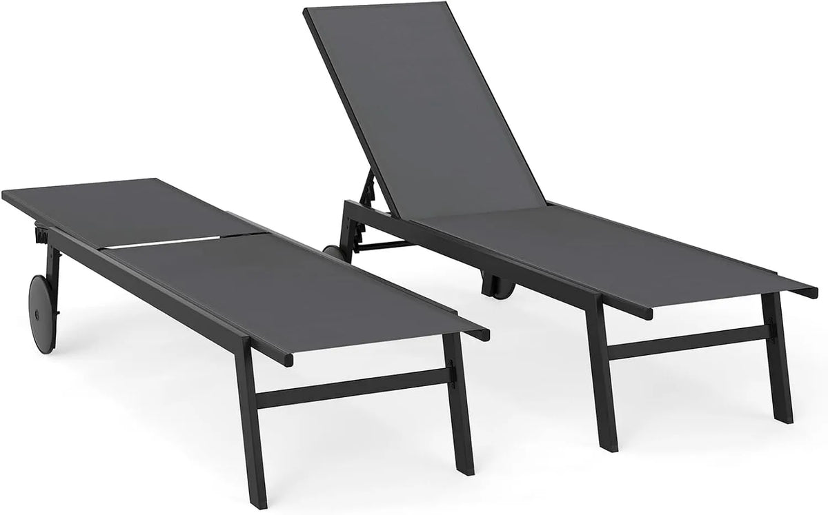COSTWAY Lettino prendisole — rivestimento in tessuto, con schienale, regolabile, con ruote, 150 kg, grigio