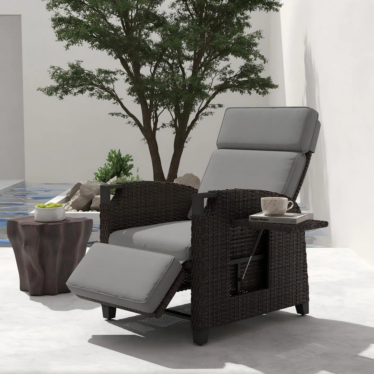 Tavolino da salotto e tavolo basso — Marrone, reclinabile, con cuscini, resistente alle intemperie, in polyrattan