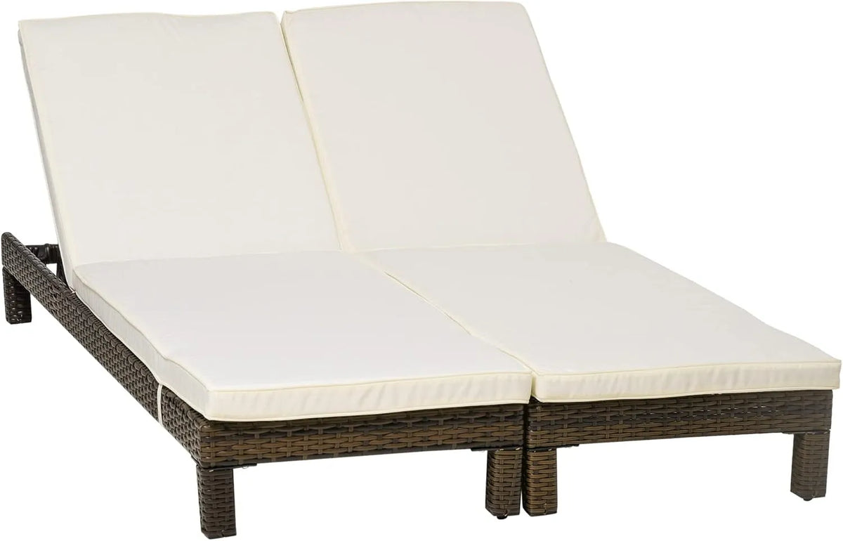 Outsunny Set 2 Sdraio da Giardino Cuscino Imbottito Regolabile su 6 – in polyrattan, 6 Livelli, 196 × 65 × 22 cm, bianco