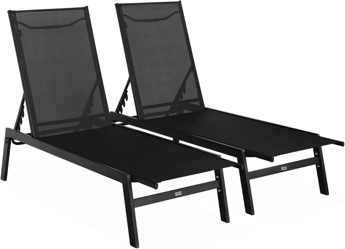 Set di 2 lettini prendisole multiposizione in textilene e metallo – 155 × 59 × 106 cm, nero