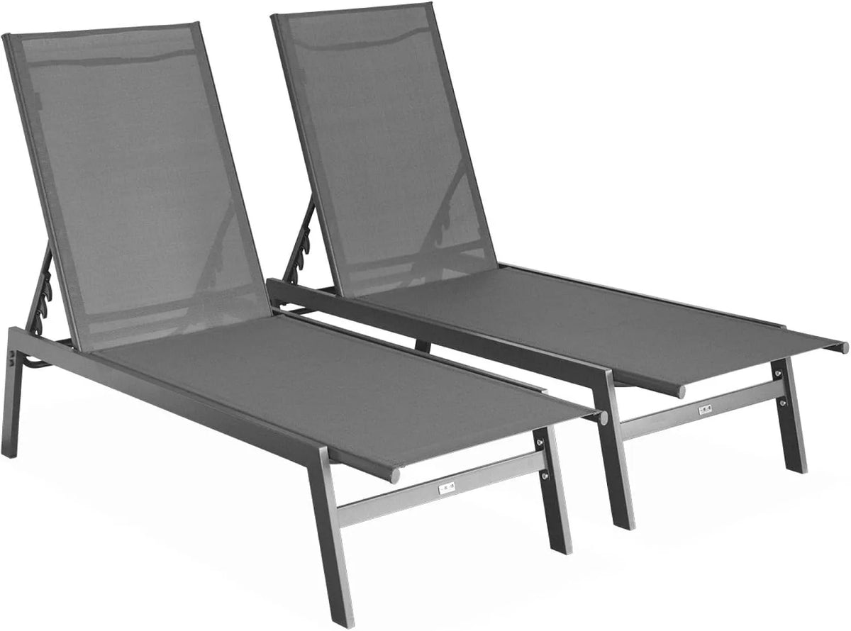 Set di 2 lettini prendisole multiposizione in textilene e metallo – 155 × 59 × 106 cm, grigio
