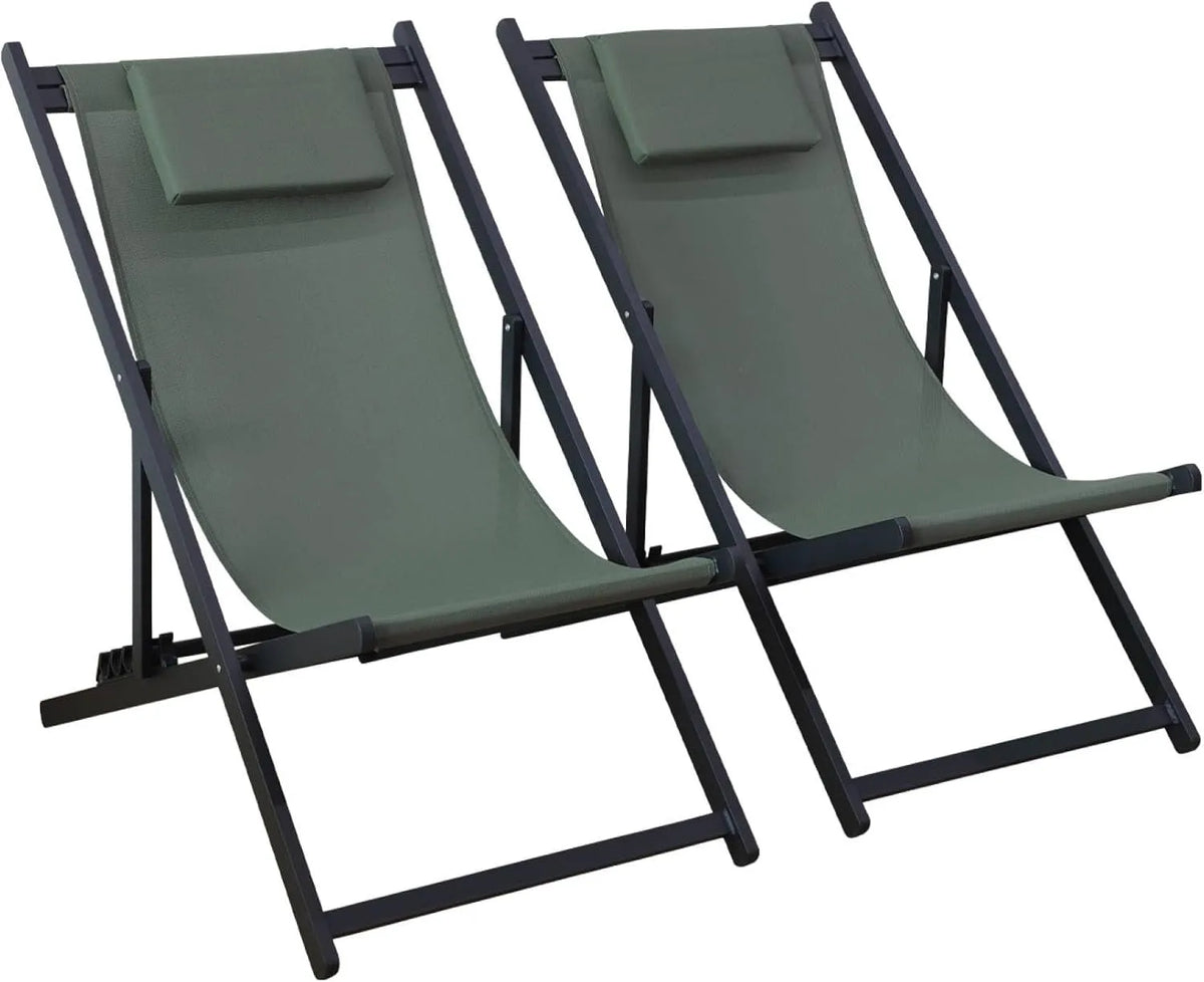 Set di 2 sedie a sdraio multiposizione in alluminio textilene: 99 × 88.5 × 58 cm, verde