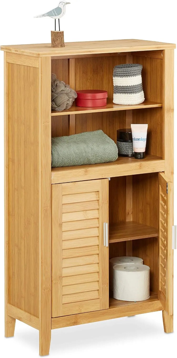 Relaxdays Mobile Armadietto LAMELL in bambù & MDF – 2 Ante, 92 × 50 × 25 cm, 25 × 50 × 92 cm, marrone