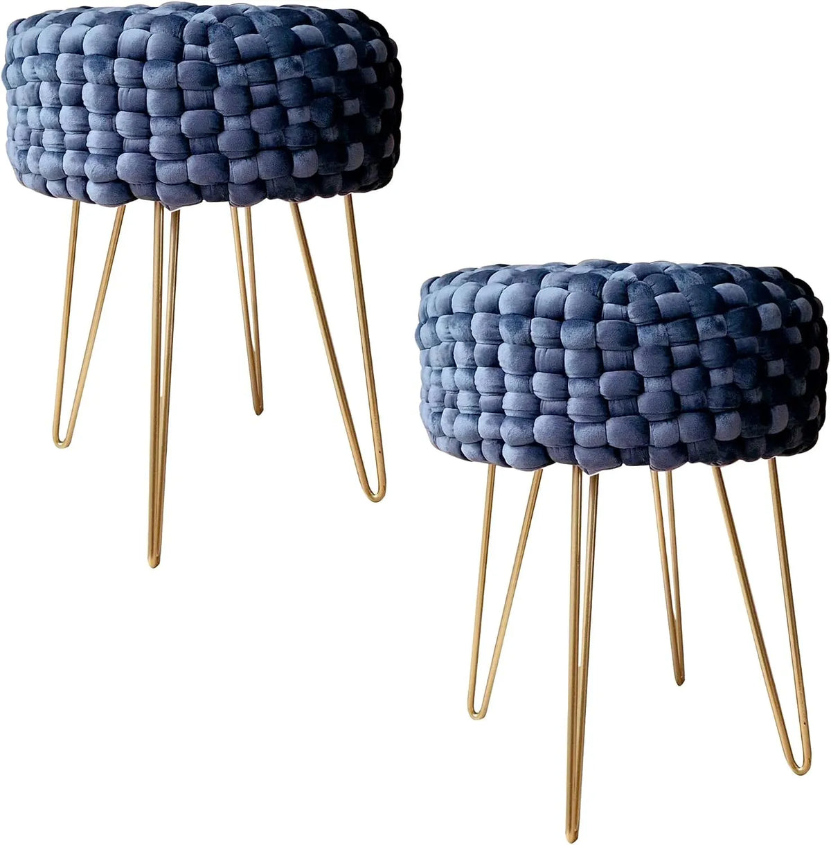 Set di 2 Pouf Velluto Rotondo: 45 × 35 cm, oro
