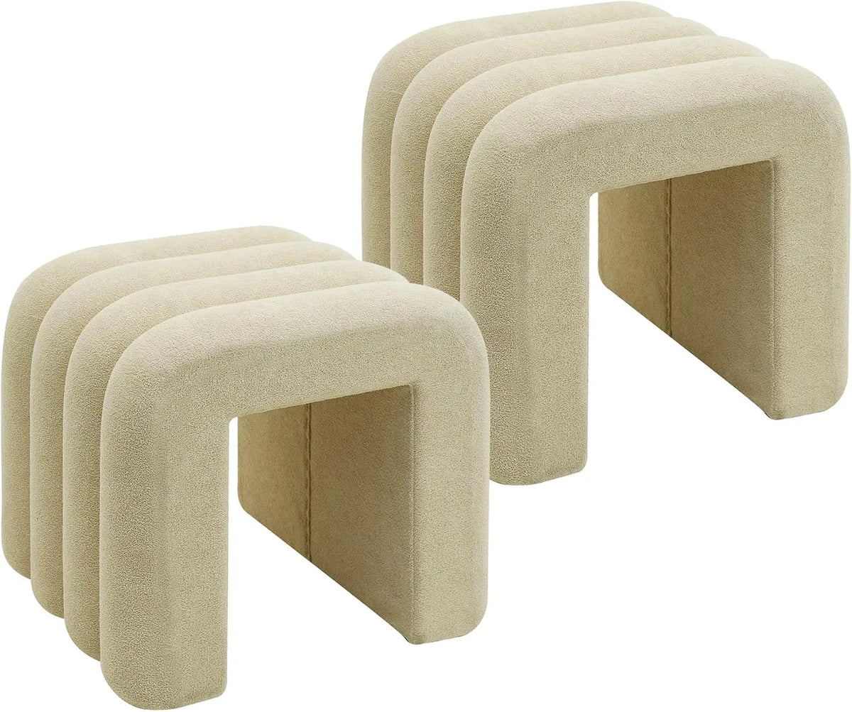 Rebecca Mobili Set 2 Pouf Moderni — RE7061, MDF, rivestimento in tessuto, 40 × 38 × 40 cm, beige