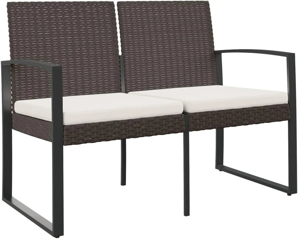 Panca da giardino e panchina da terrazza — con cuscini, in polyrattan, 2 Posti, marrone