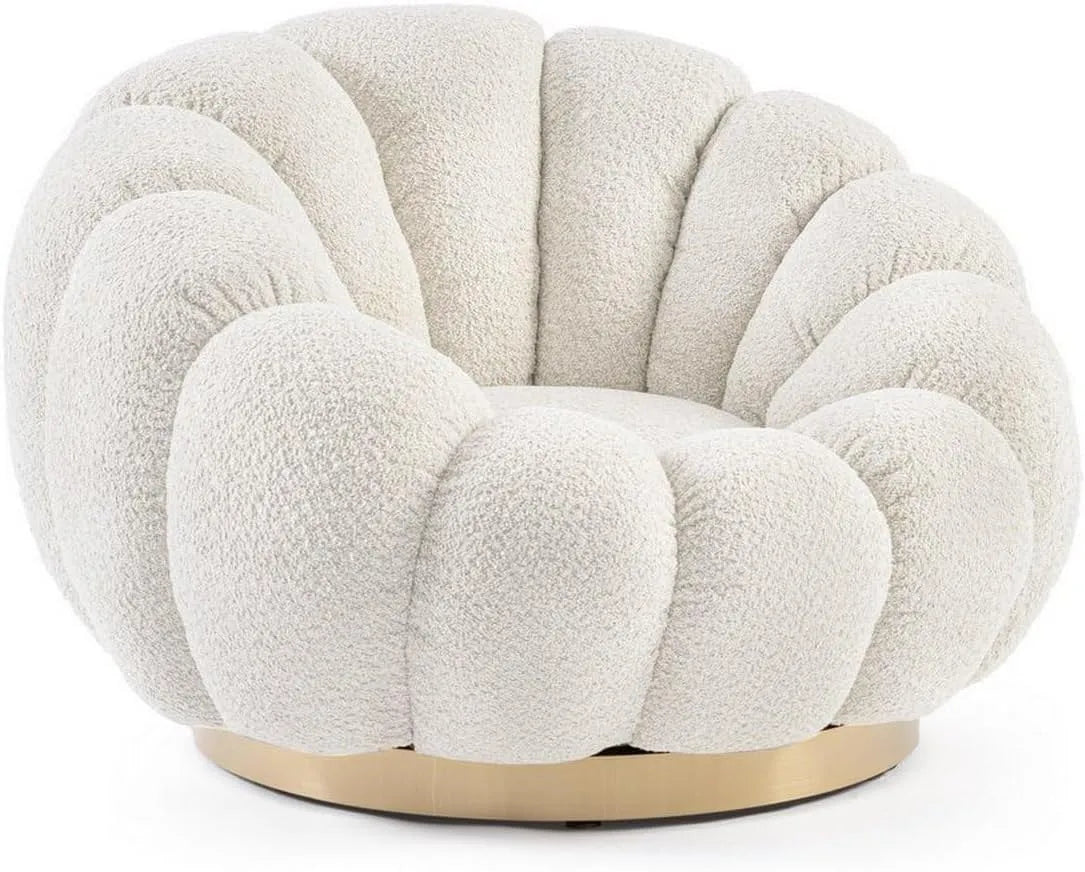 .DESIGN Poltrona e sedia imbottita girevole FLOREL in tessuto effetto bouclé naturale — rivestimento in tessuto, rivestimento bouclé