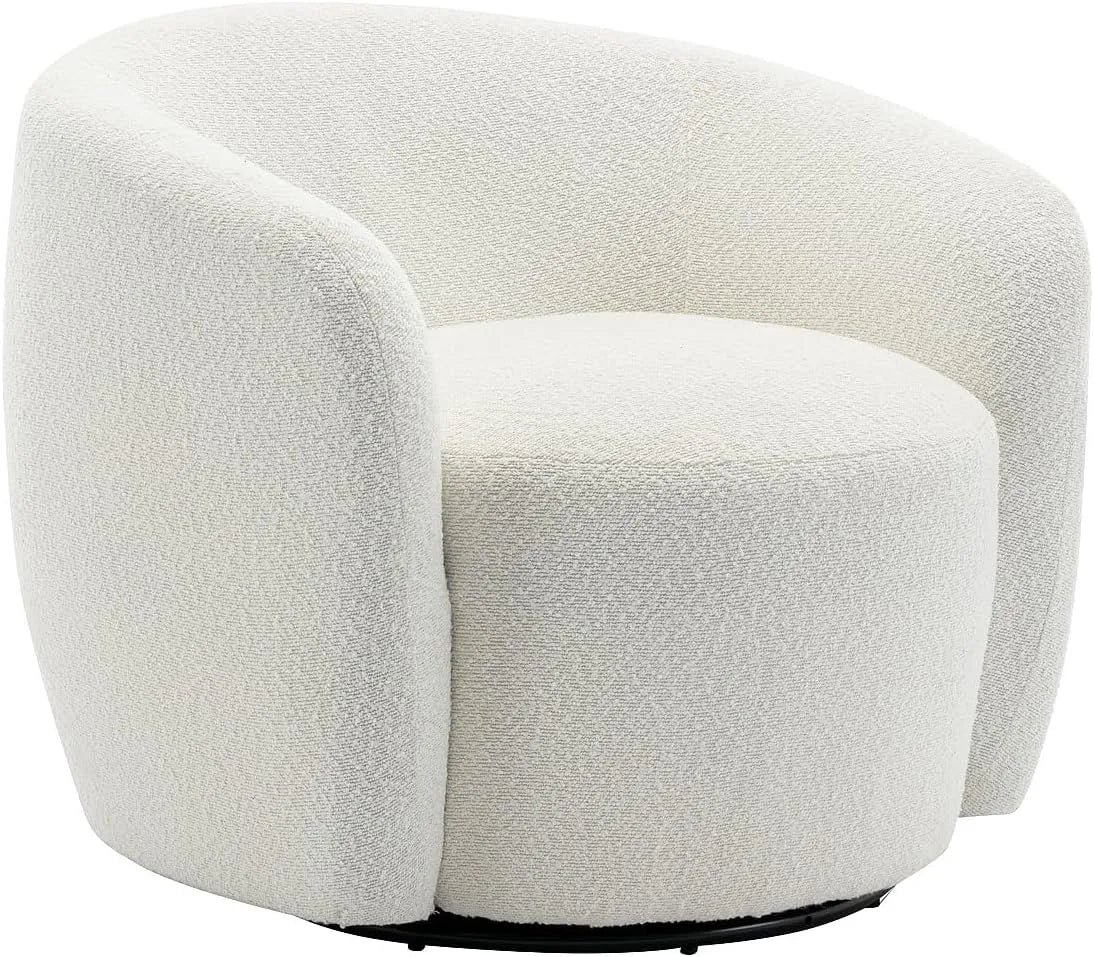 Vente-unique-Poltrona e sedia imbottita girevole in Tessuto bouclette Bianco – VEREIDE, rivestimento in tessuto, rivestimento bouclé