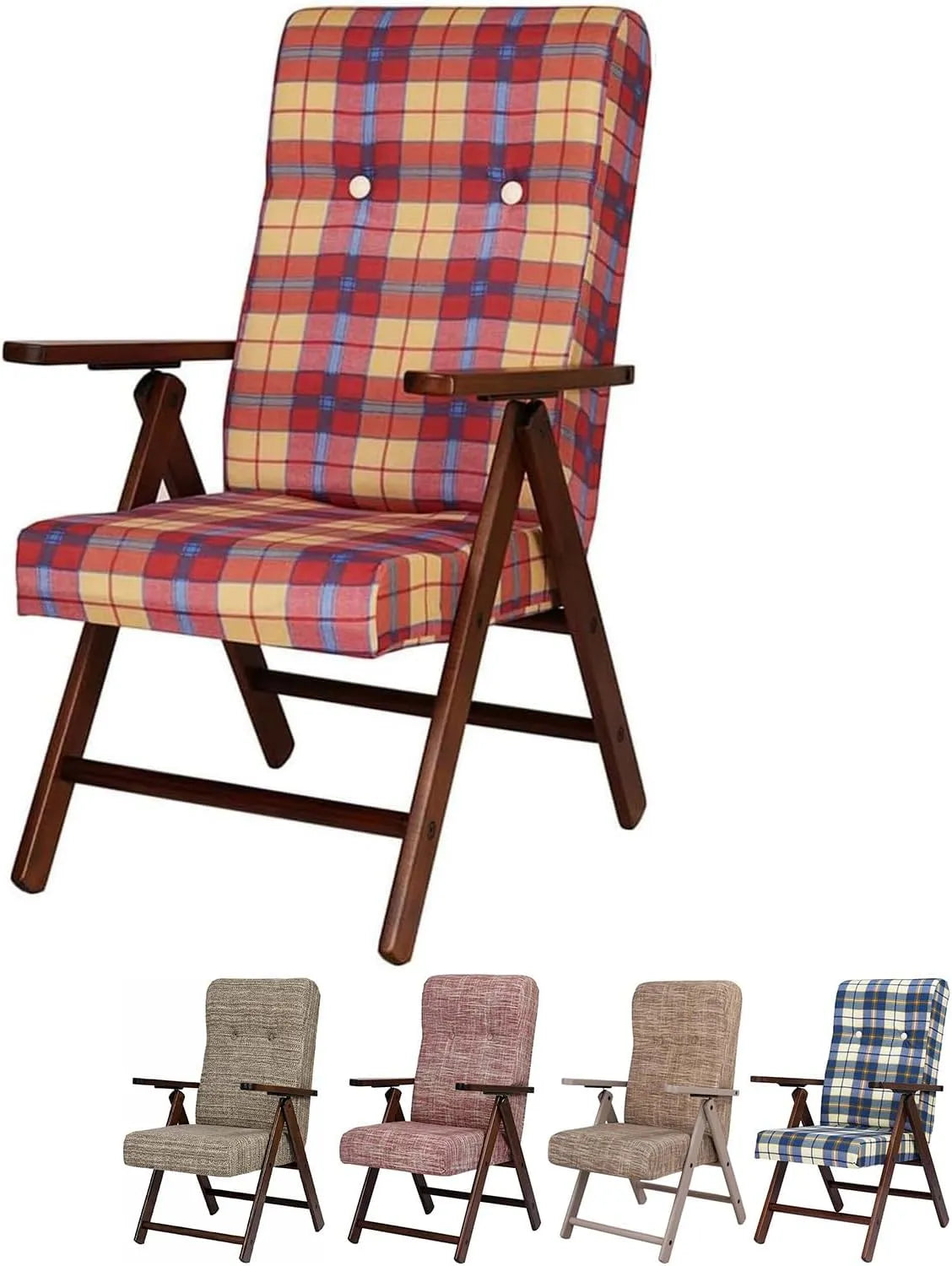 Sedia – reclinabile, in legno, con braccioli, con schienale, 61 × 67 × 108 cm, 110Kg, regolabile