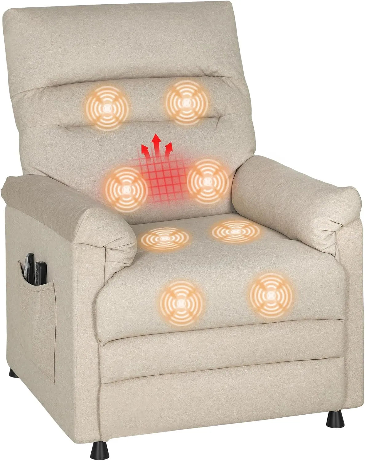 HOMCOM Poltrona relax e poltrona reclinabile – reclinabile, con porta USB, funzionamento silenzioso, con riscaldamento, beige, con funzione massaggio