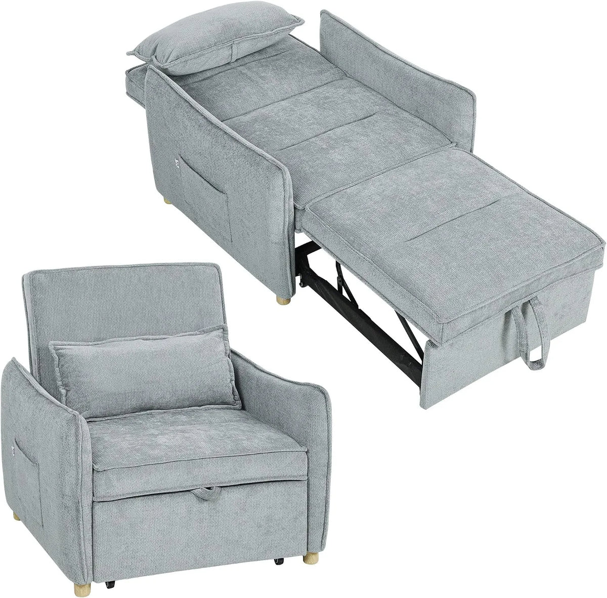 HOMCOM Divano letto e divano trasformabile — con schienale, pieghevole, regolabile, con ruote, 88 × 84 × 87cm, grigio
