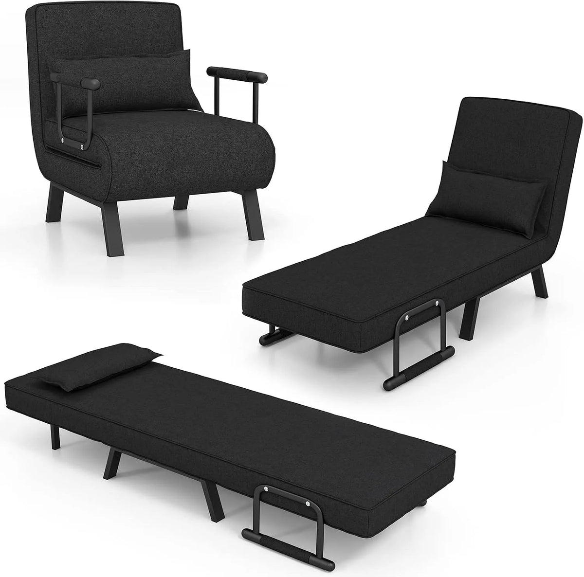 4 in 1 Poltrona e sedia imbottita Letto singolo – reclinabile, con braccioli, con schienale, pieghevole, nero, regolabile