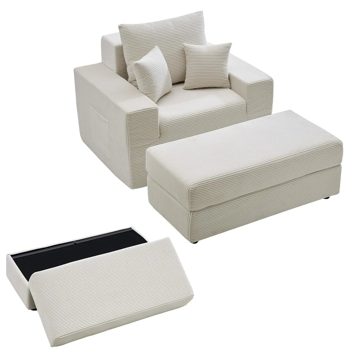 VEVOR Divano: modulare, seduta profonda, in velluto a coste, con braccioli, 1115 mm, beige