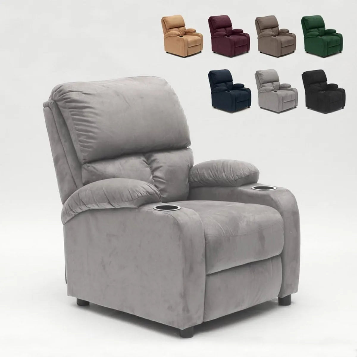 Poltrona relax e poltrona reclinabile — reclinabile, grigio, rivestimento in velluto