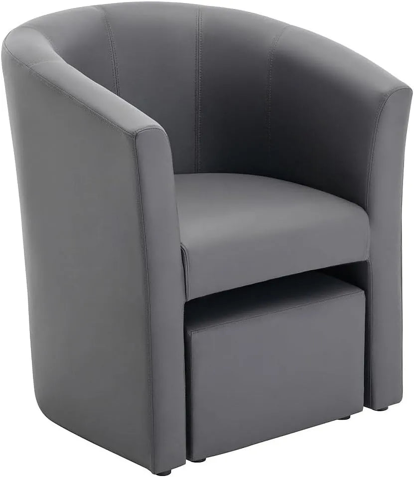 Poltrona e sedia imbottita cabriolet e pouf in Similpelle Grigio: JOVANA