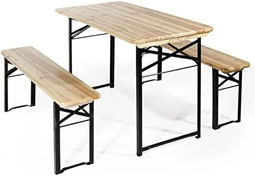 Bricoutlet Set Birreria 2 Panche e Tavolo in Legno Naturale – 120 × 60cm