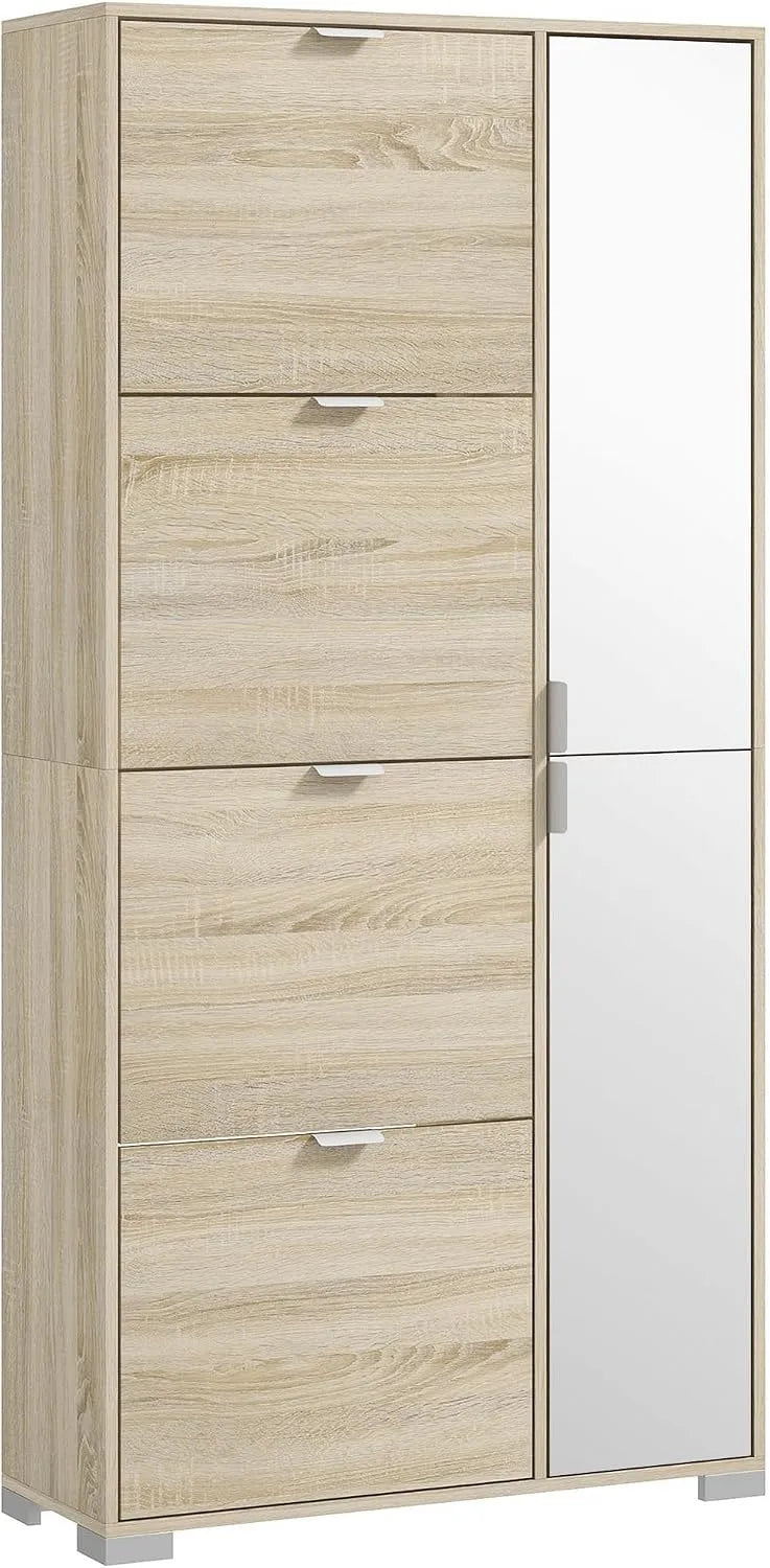 HOMCOM Mobile Scarpiera e mobile portascarpe con Specchio per 16 Paia di Scarpe – con cassetti, regolabile, 4 Cassetti, 82 × 30 × 168cm