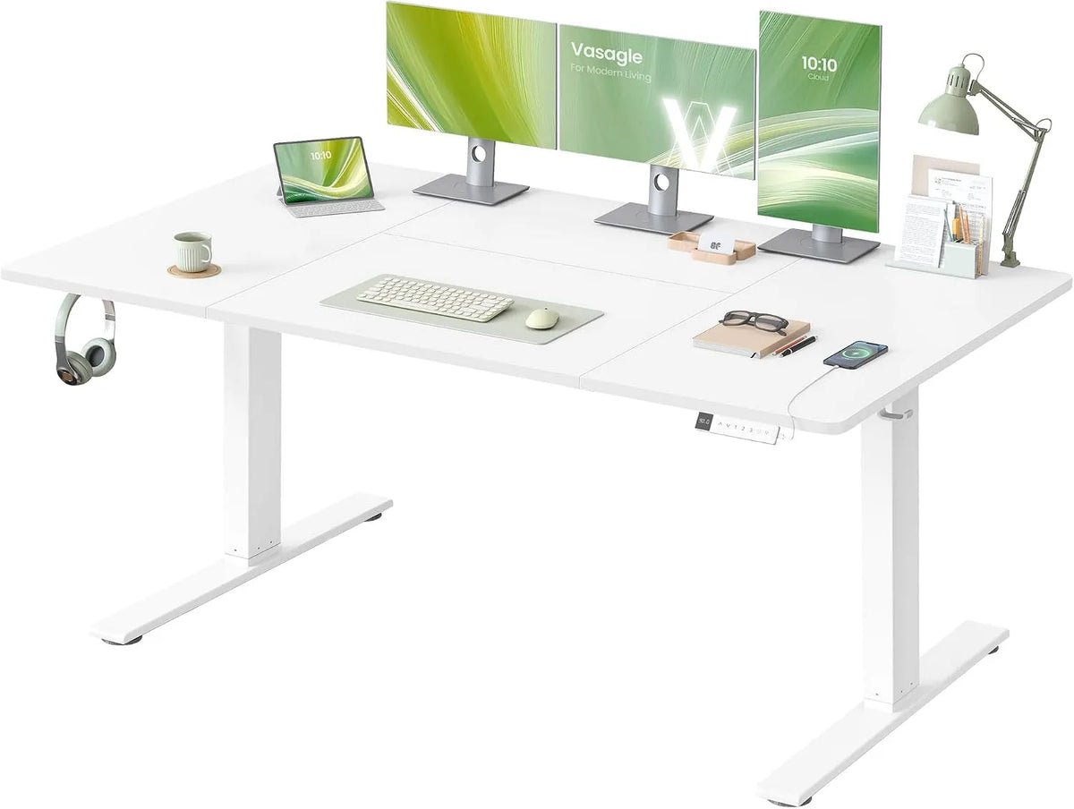 VASAGLE LSD146WZ02 Scrivania e tavolo per computer: USB-C, con porta USB, regolabile, 160 × 80 cm, bianco