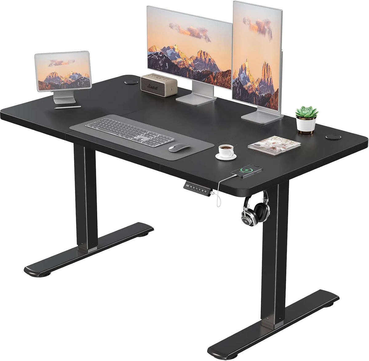 Scrivania e tavolo per computer: con porta USB, regolabile, 120 × 60 cm