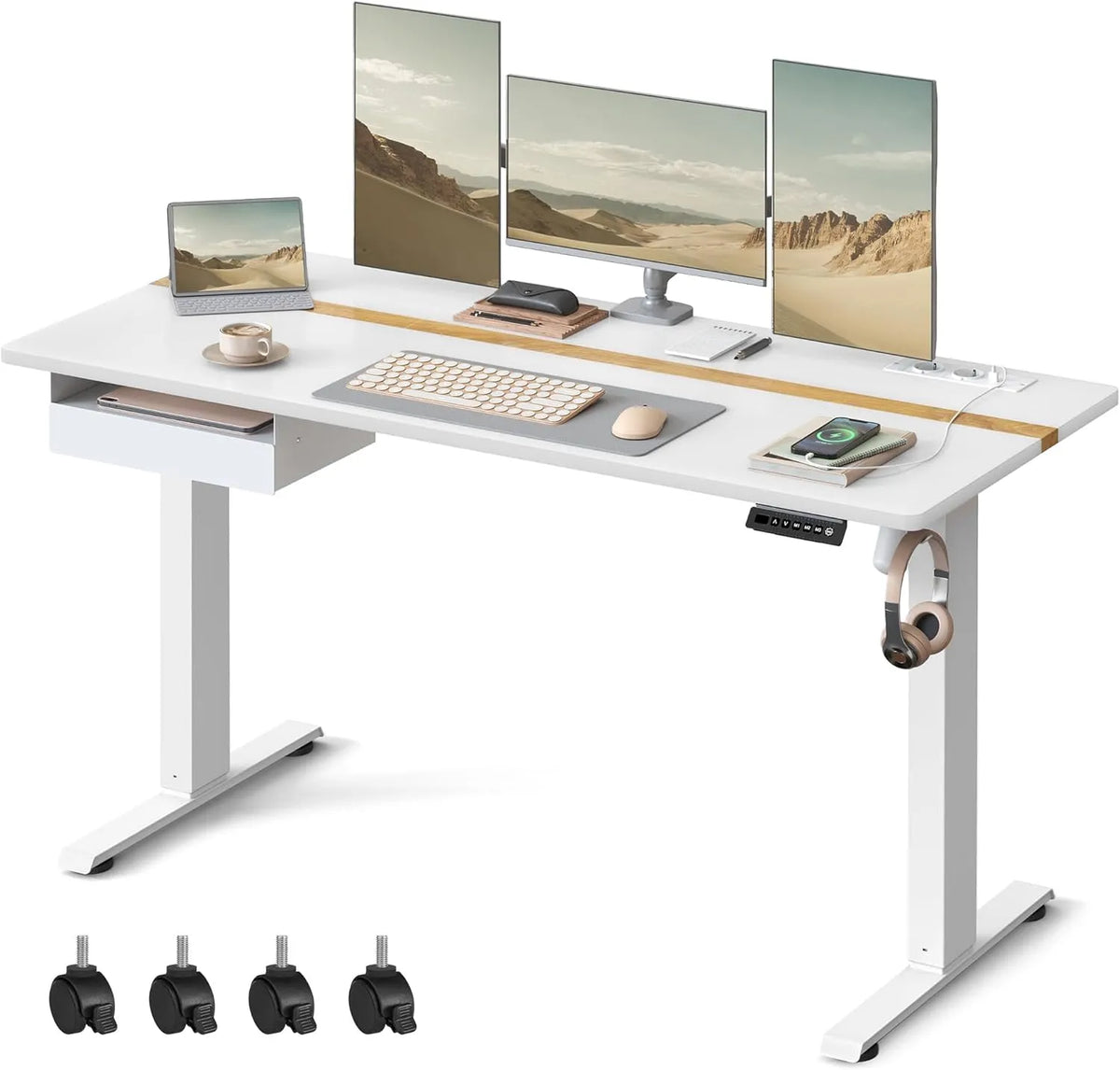 VASAGLE LSD114W01 Scrivania e tavolo per computer – regolabile, 60 × 140 cm, bianco