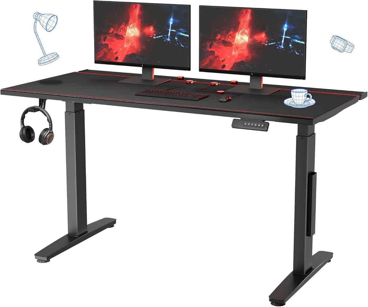 Scrivania e tavolo per computer — per gaming, regolabile, display LED, 120 × 70 cm, 120 kg, nero