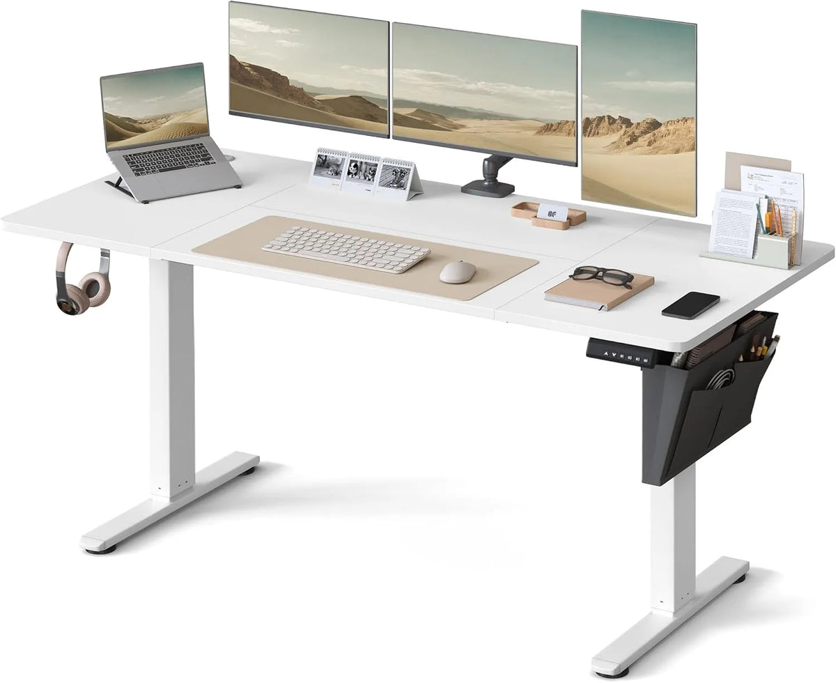 SONGMICS LSD136W01 Scrivania e tavolo per computer – USB-C, con porta USB, regolabile, 160 × 70 cm, bianco