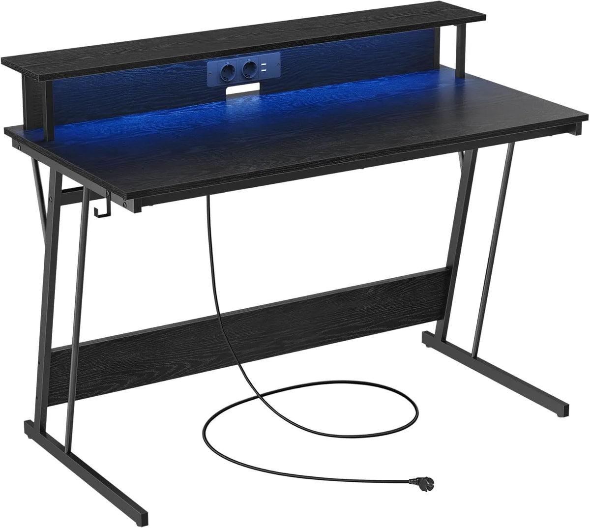 VASAGLE LWD192B56 Scrivania e tavolo per computer — con scrivania, per gaming, display LED, 60 × 120 × 76 cm, nero