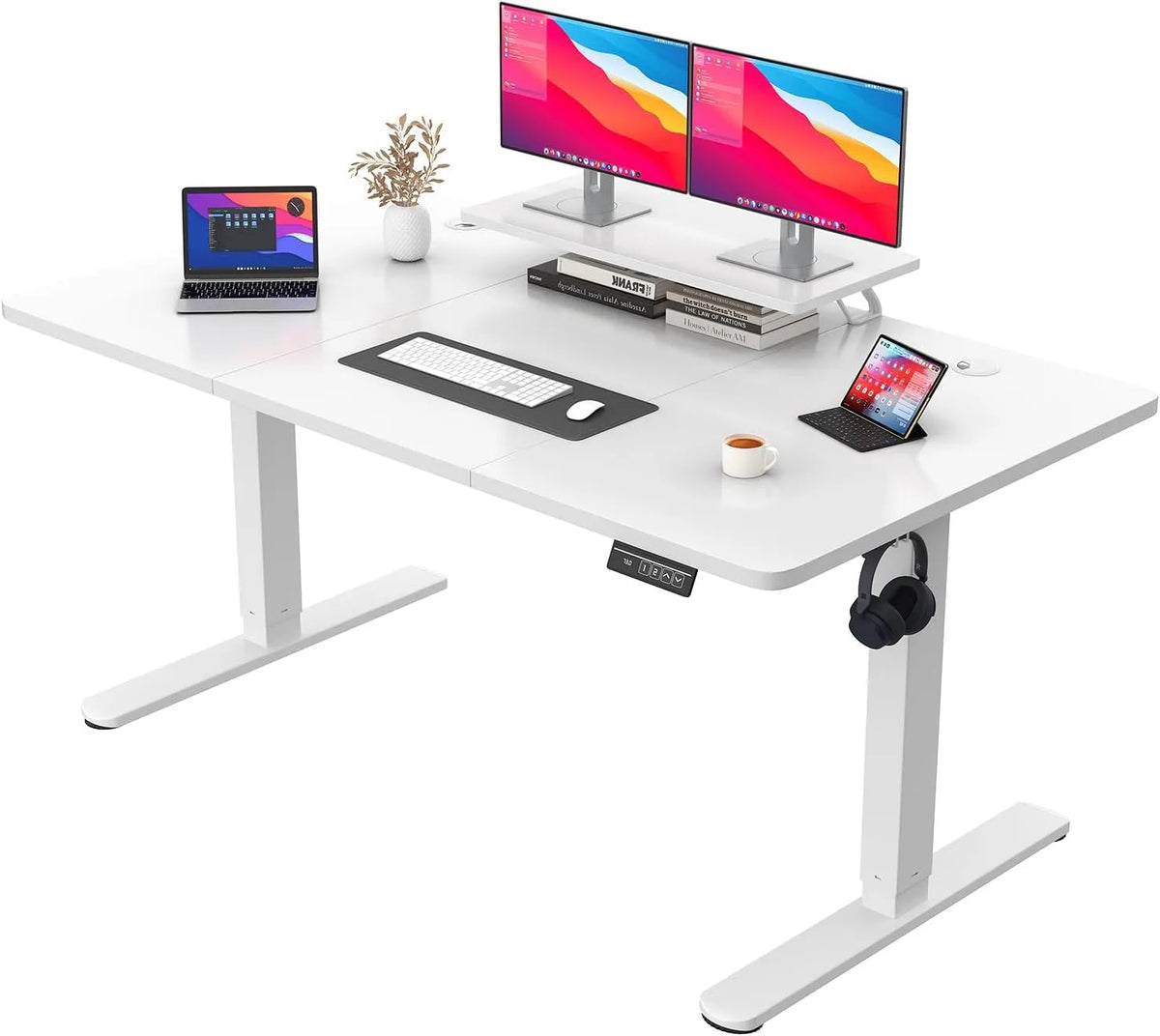 Scrivania e tavolo per computer — regolabile, 160 × 70 cm, bianco
