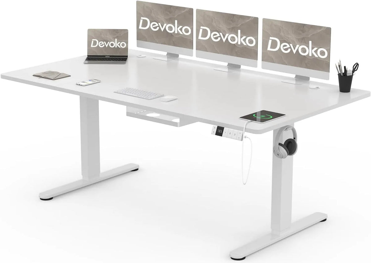 Scrivania e tavolo per computer — regolabile, 180 × 80 cm, bianco
