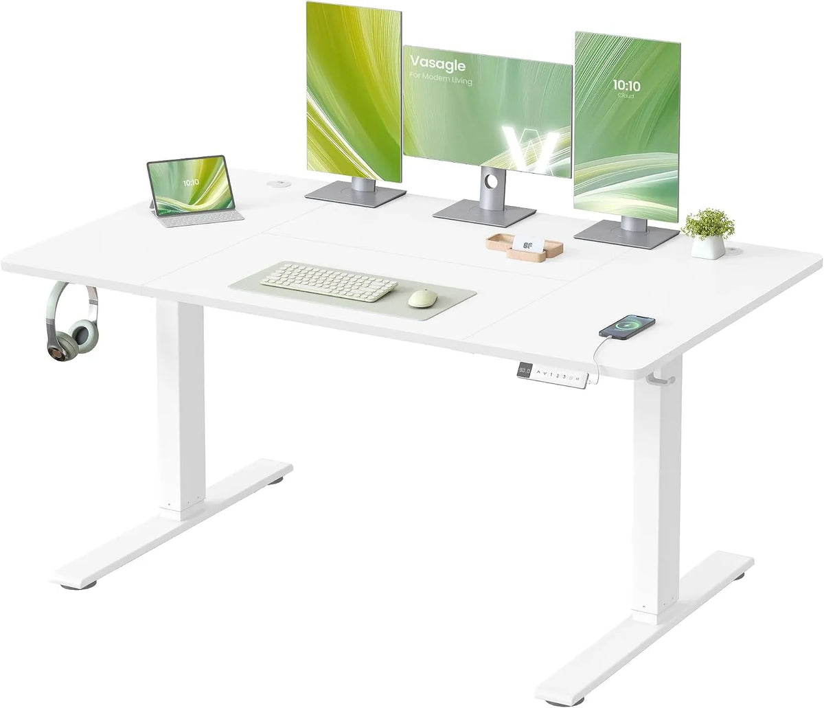 VASAGLE LSD144WZ02 Scrivania e tavolo per computer — USB-C, con porta USB, regolabile, 140 × 80 cm, bianco