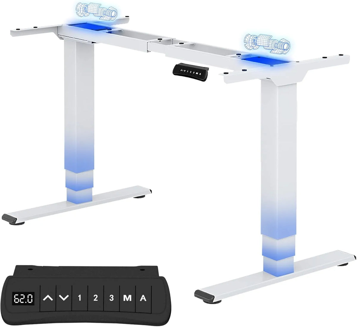 Scrivania e tavolo per computer: regolabile, 100 kg, bianco, rivestimento in tessuto