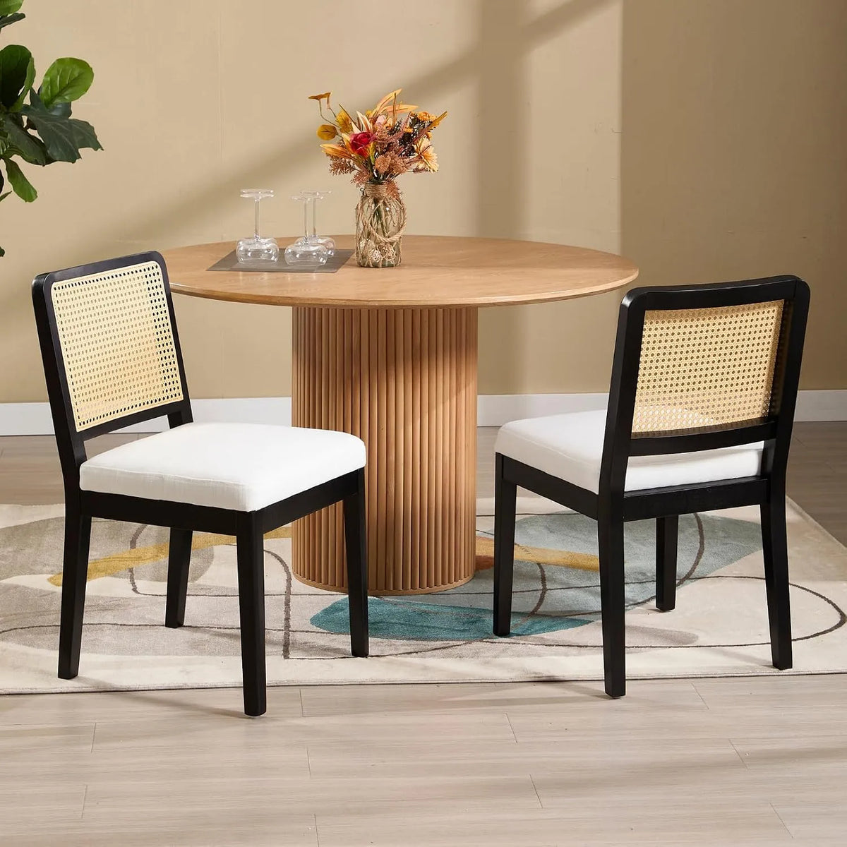 Set di 2 Sedie da Cucina in Lino Sedie da — in legno, in polyrattan, nero