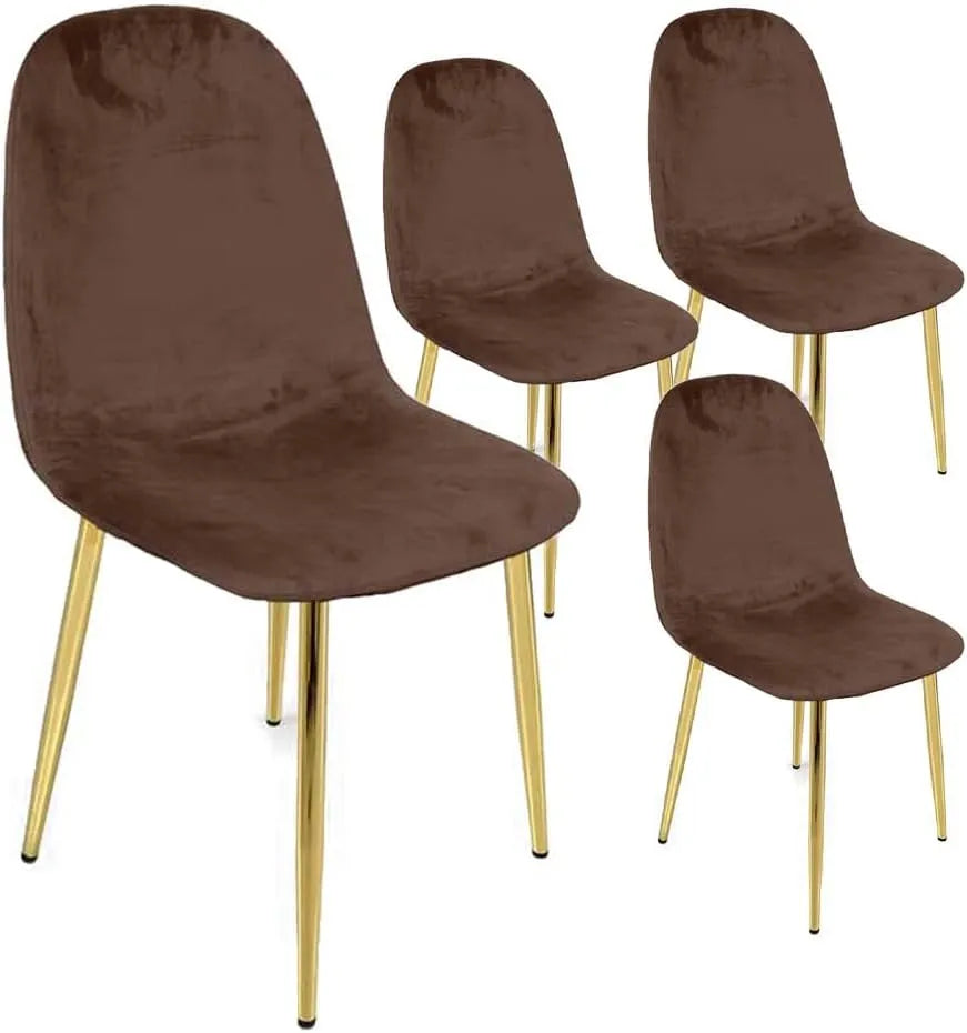 Set 4 Sedie in Velluto Imbottite – rivestimento in tessuto, 52 × 44 × 88 cm, 130kg, marrone, in metallo
