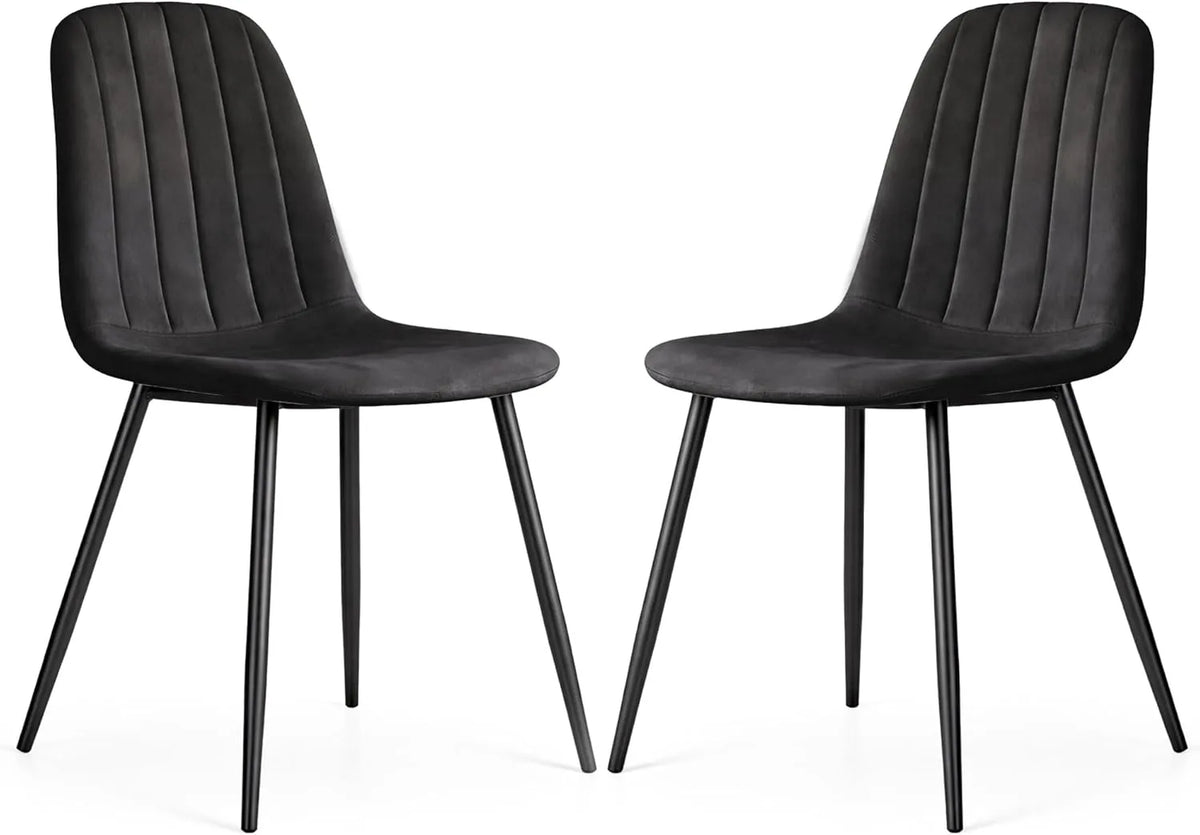 Set di 2 Sedie in Velutto Trapuntate LUMO – in acciaio, 43, 5 × 87 × 45, 5 cm, nero